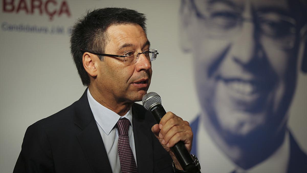 Josep Maria Bartomeu, candidato a la presidencia del Barça, durante una intervención