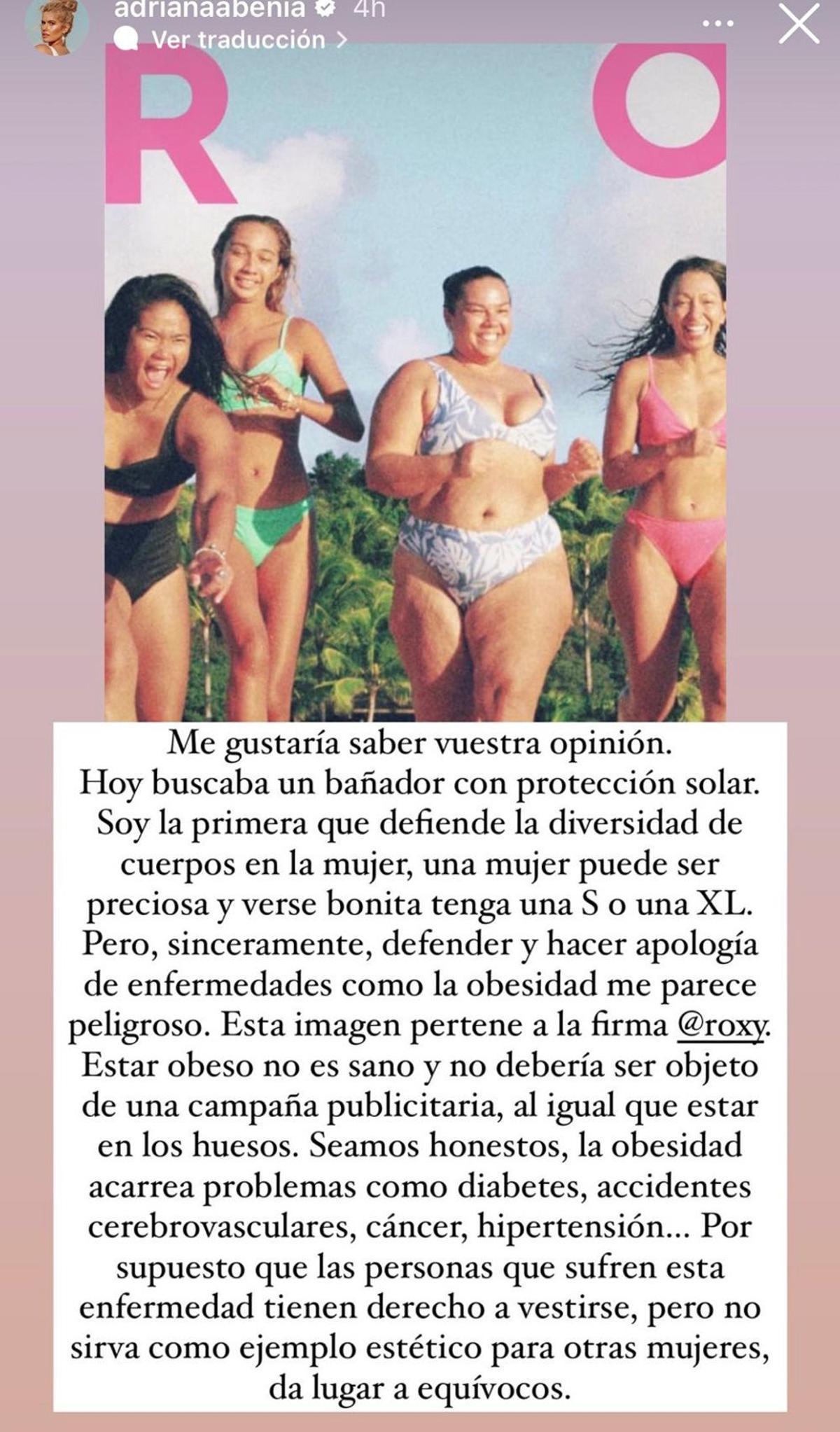 Adriana Abenia opina en Instagram