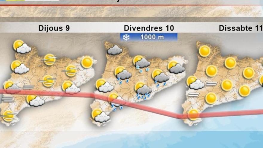 Mapa amb la previsió de dijous, divendres i dissabte