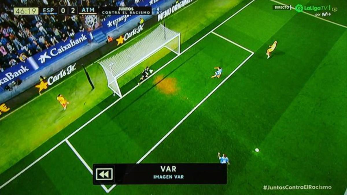 Imagen VAR del gol 'fantasma' del Atlético ante el Espanyol