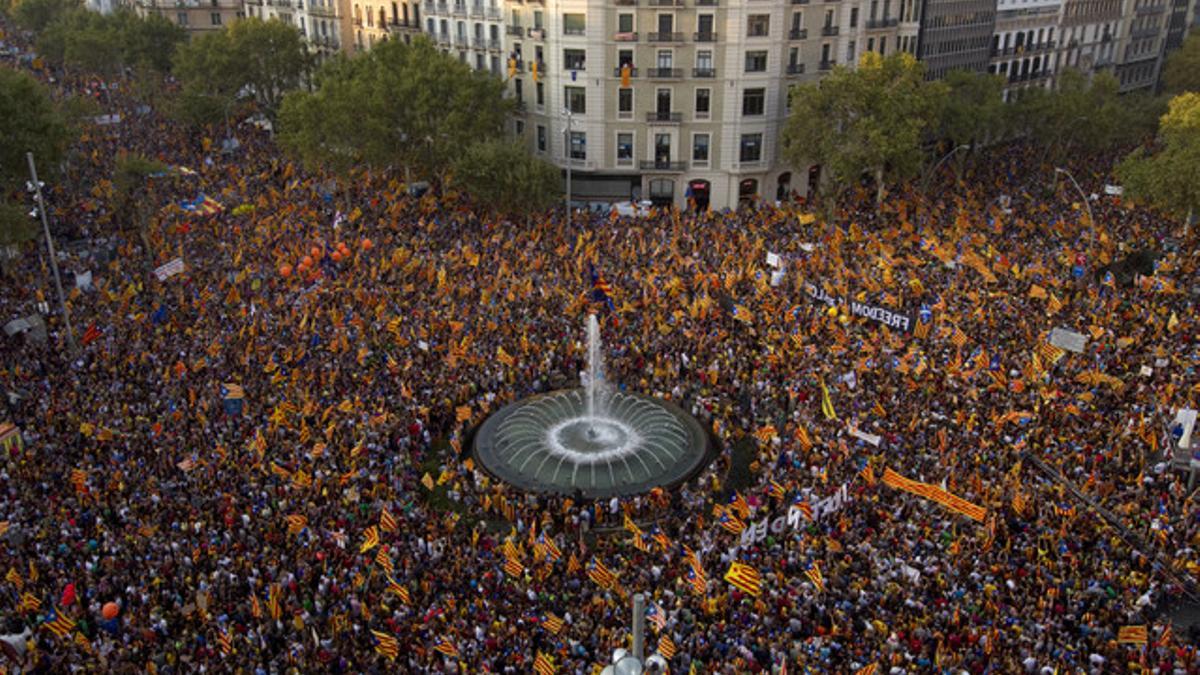 Los asistentes a la manifestación de la Diada llenaron el centro de Barcelona