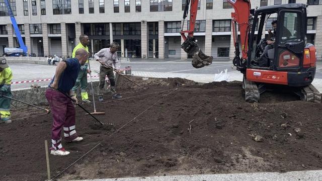 Arriba, labores de mantenimiento con profesionales de Asprosub y a la izquierda una zona verde cuidada.  | ASPROSUB