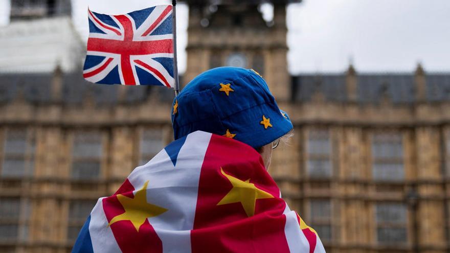 Una persona anti-brexit se manifiesta en Londres.