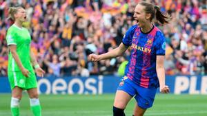 Graham celebra su golazo al Wolsfburgo en el Camp Nou