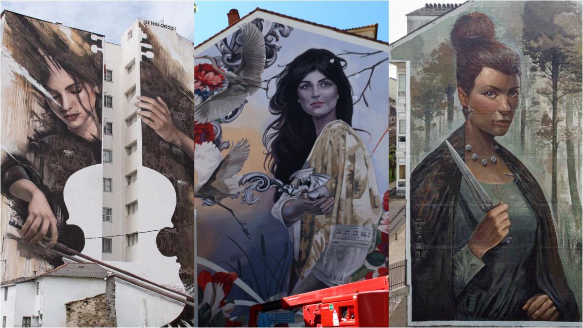 Murales de Sfhir en Fene,  de Lula Goce en Nigrán y de Yoe 33 en Lugo, elegidos por 'Street Art Cities' como los mejores del mundo. Enero 2024.
