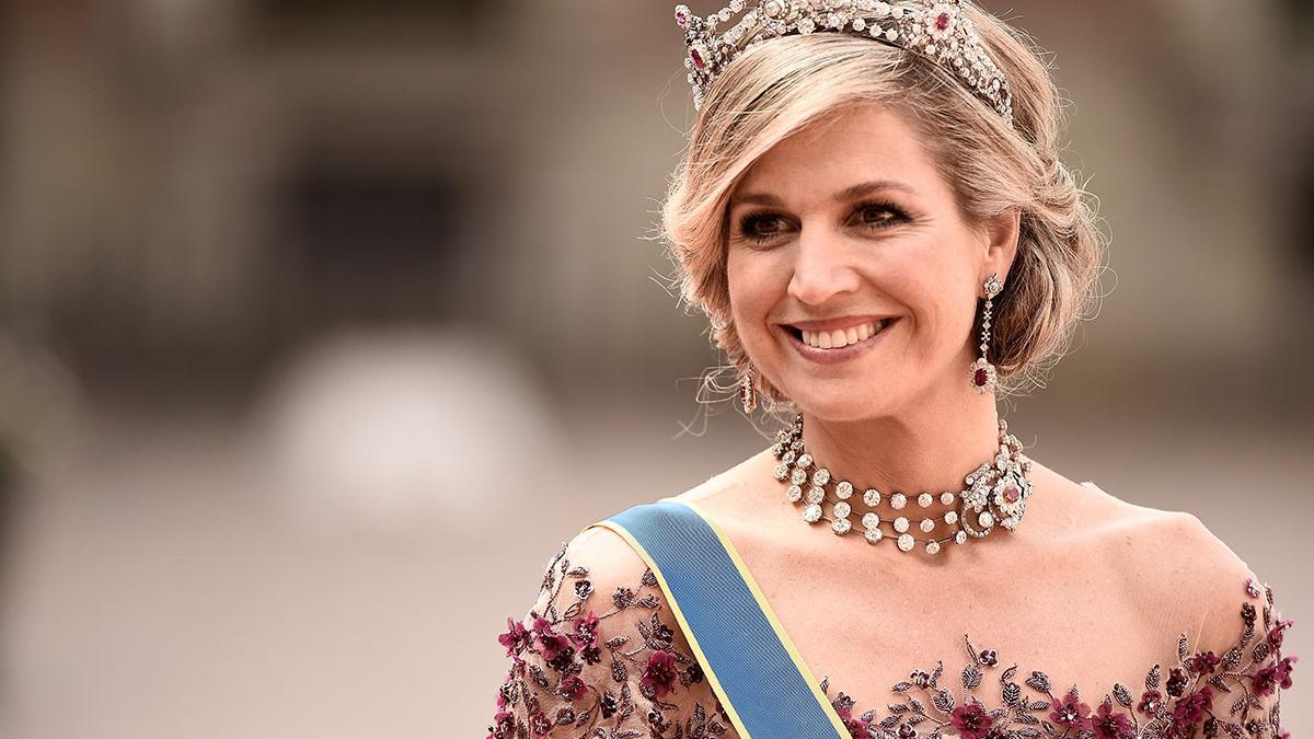 La reina Máxima de Holanda con corona de diamantes