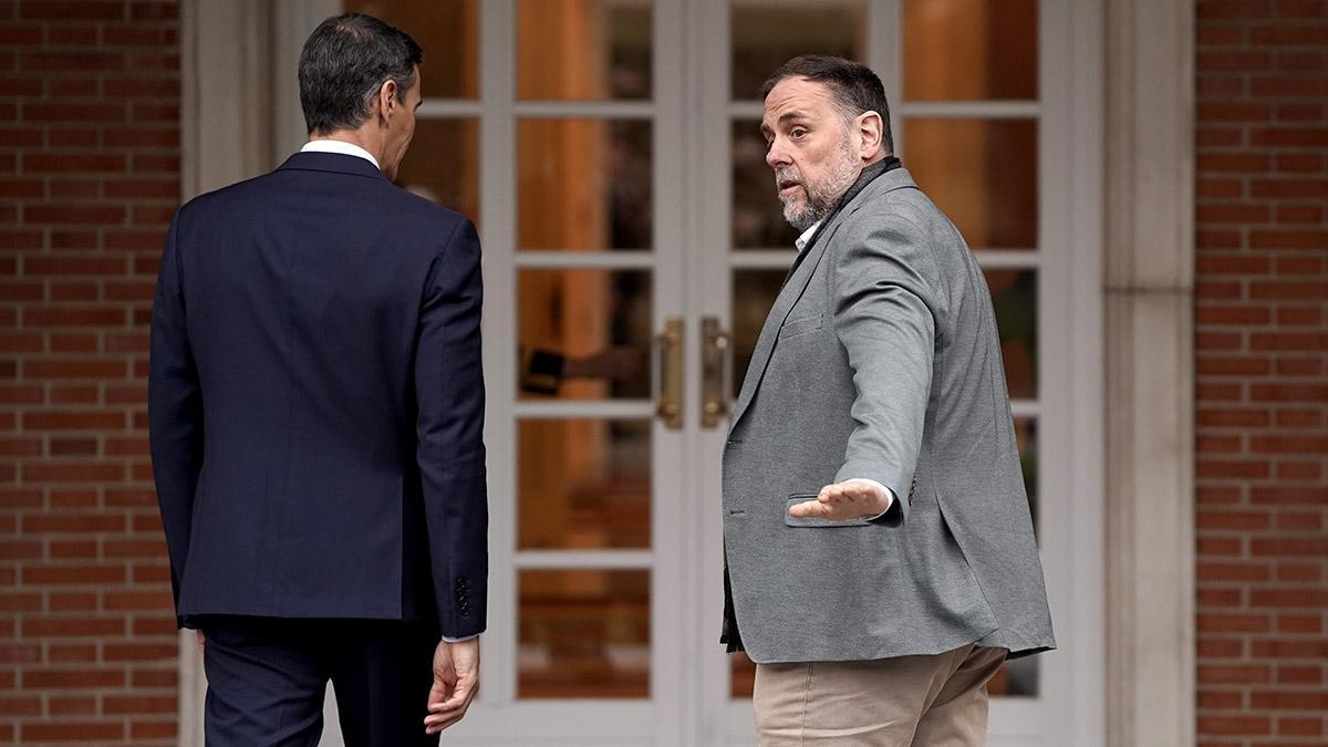 Pedro Sánchez y Oriol Junqueras, durante su encuentro en la Moncloa.