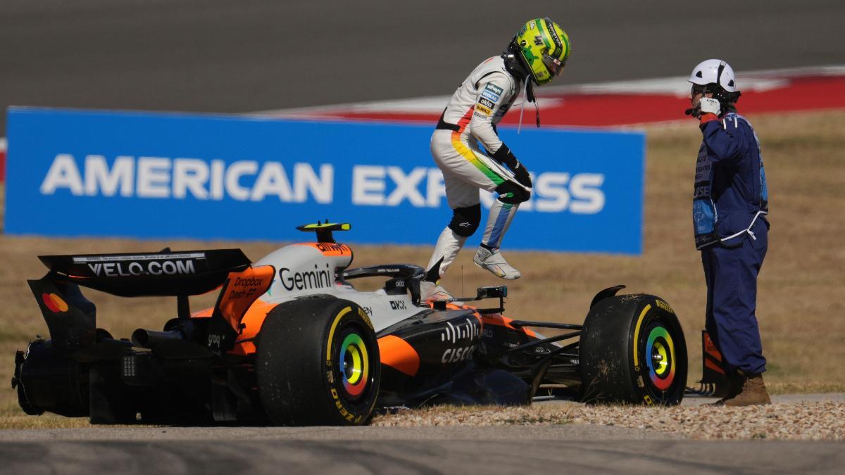 Lando Norris, tras su accidente en la primera curva de Austin