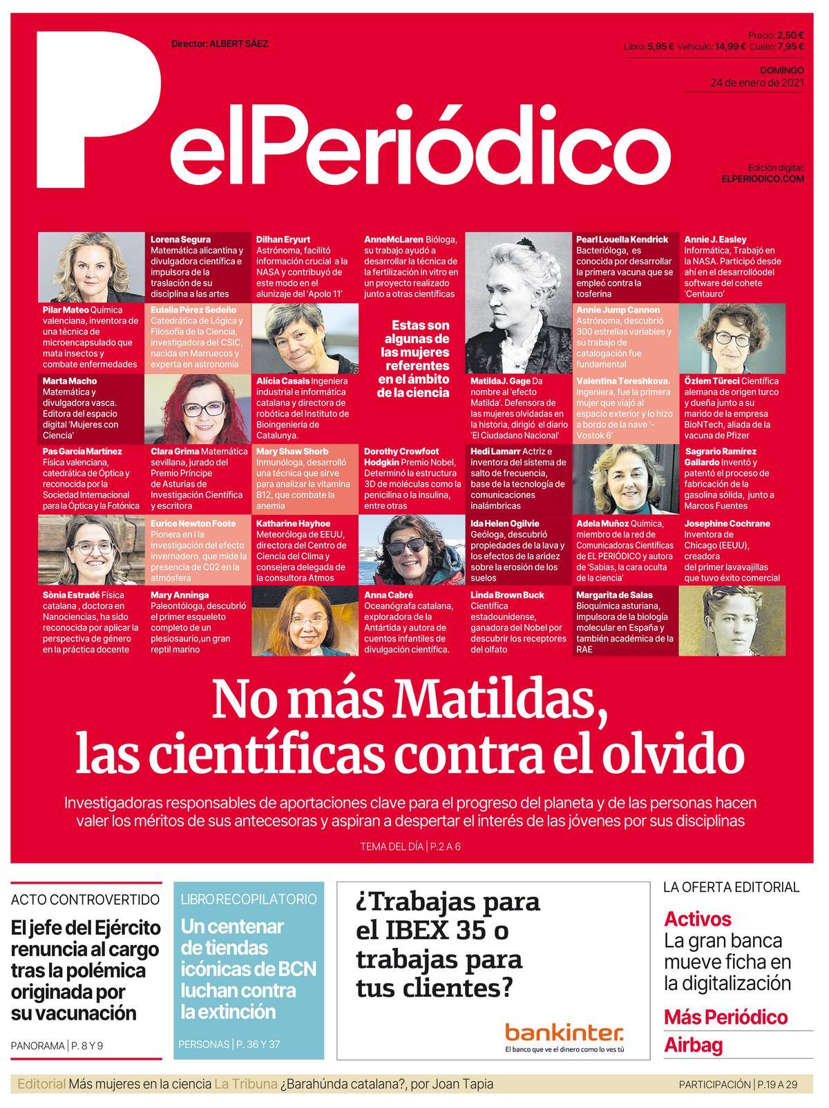 La portada d’EL PERIÓDICO del 24 de gener del 2021