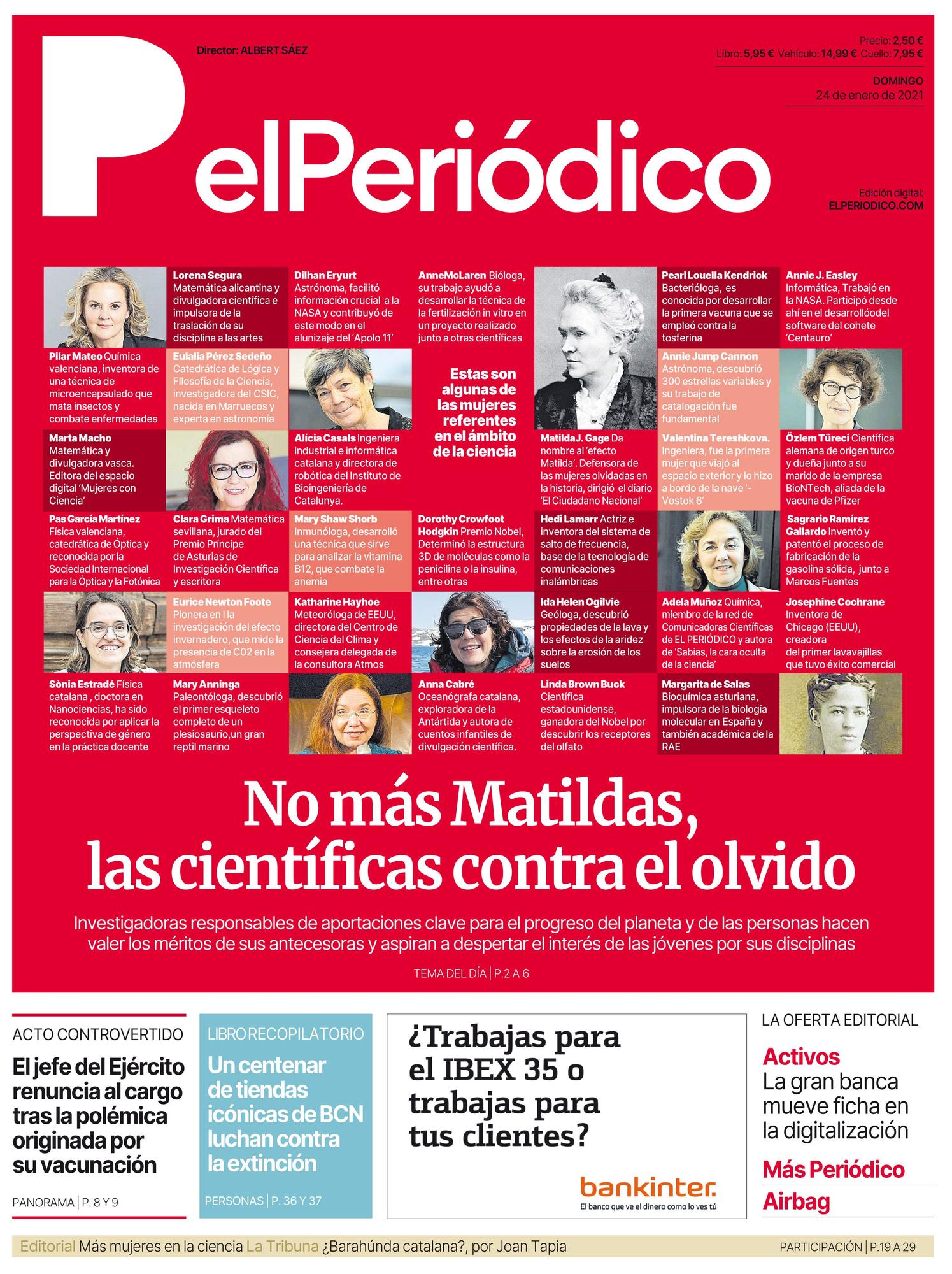 La portada de EL PERIÓDICO del 24 de enero de 2021