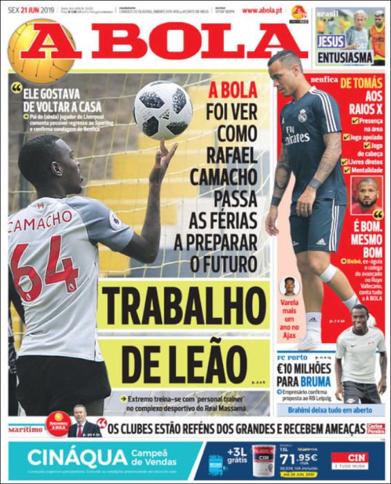 Portada A BOLA viernes 21 de junio de 2019