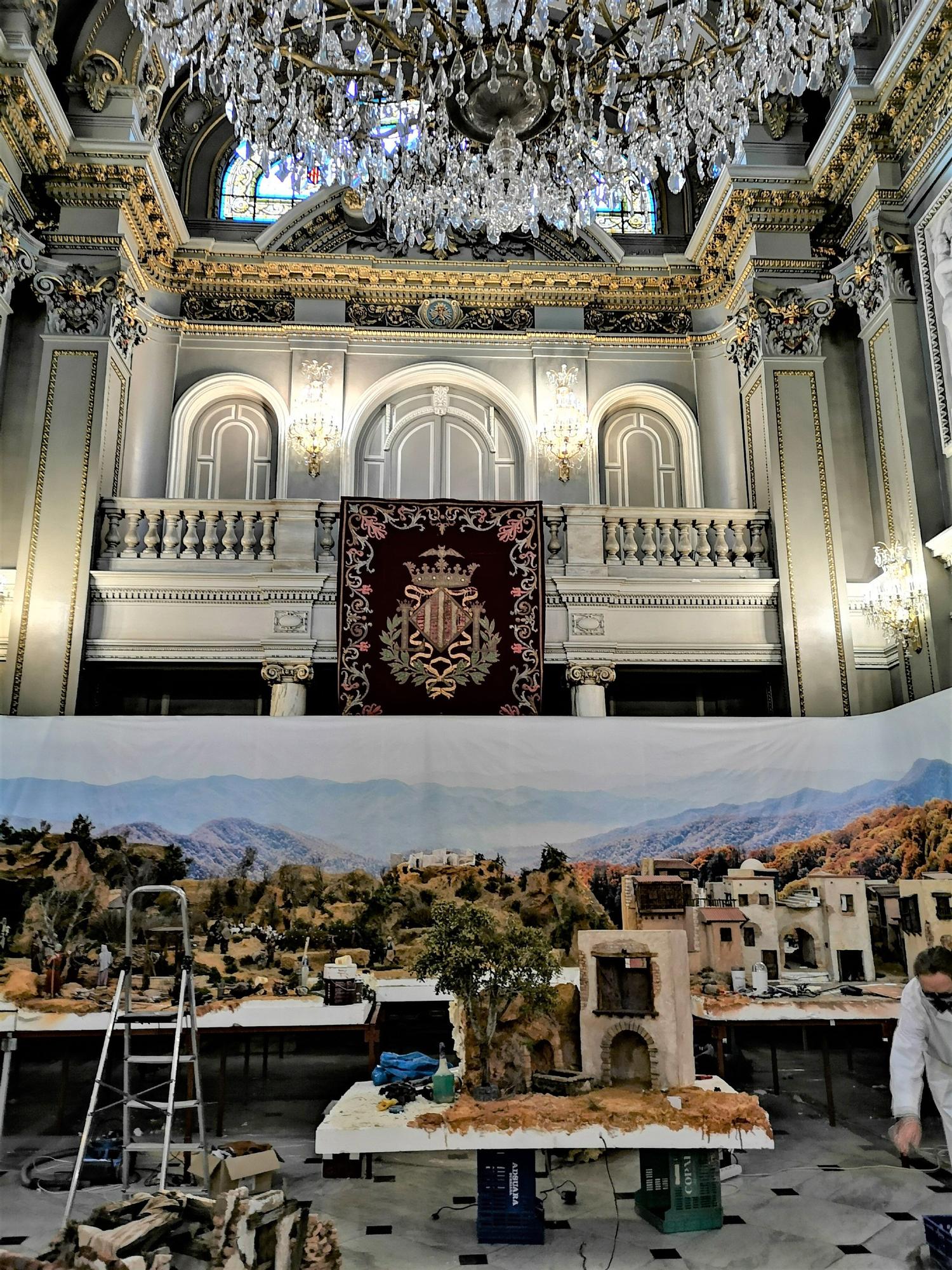 Preparativos del Belén del Salón de Cristal