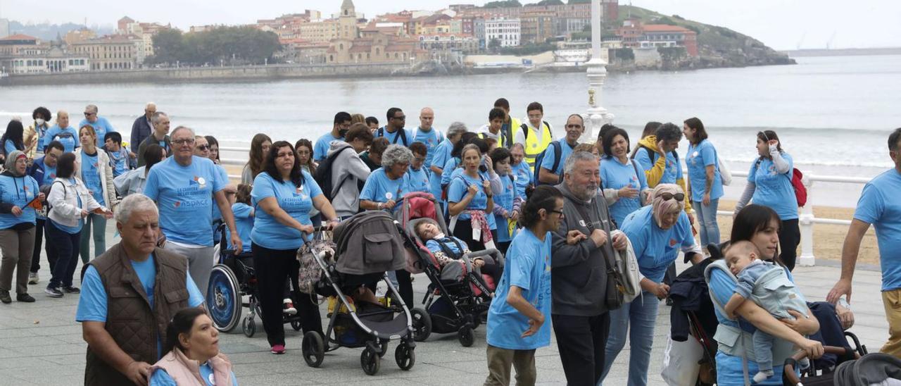 Los participantes en la marcha, ayer, por el paseo del Muro. | M. L.