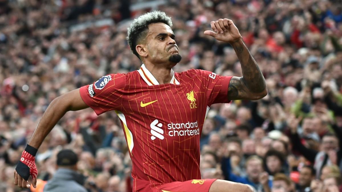 Luis Díaz celebra su tanto ante el Brentford