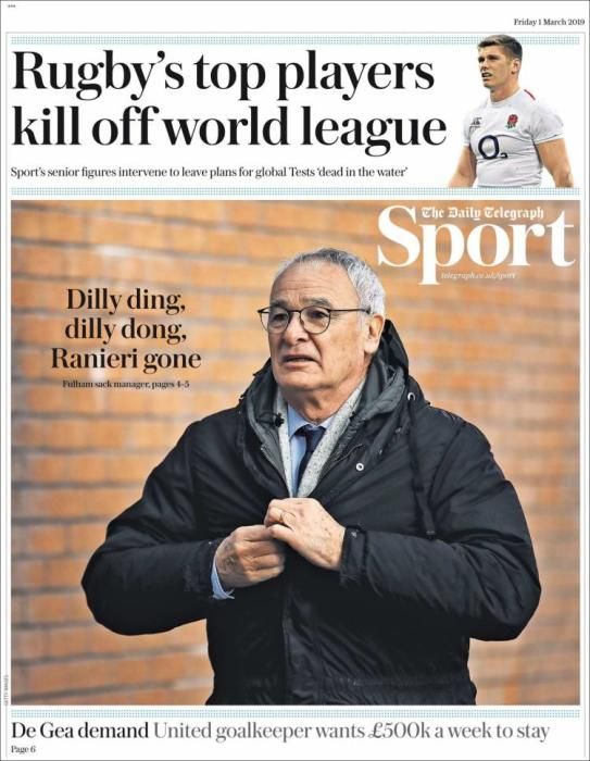 Portada TELEGRAPH SPORT viernes 1 marzo 2019