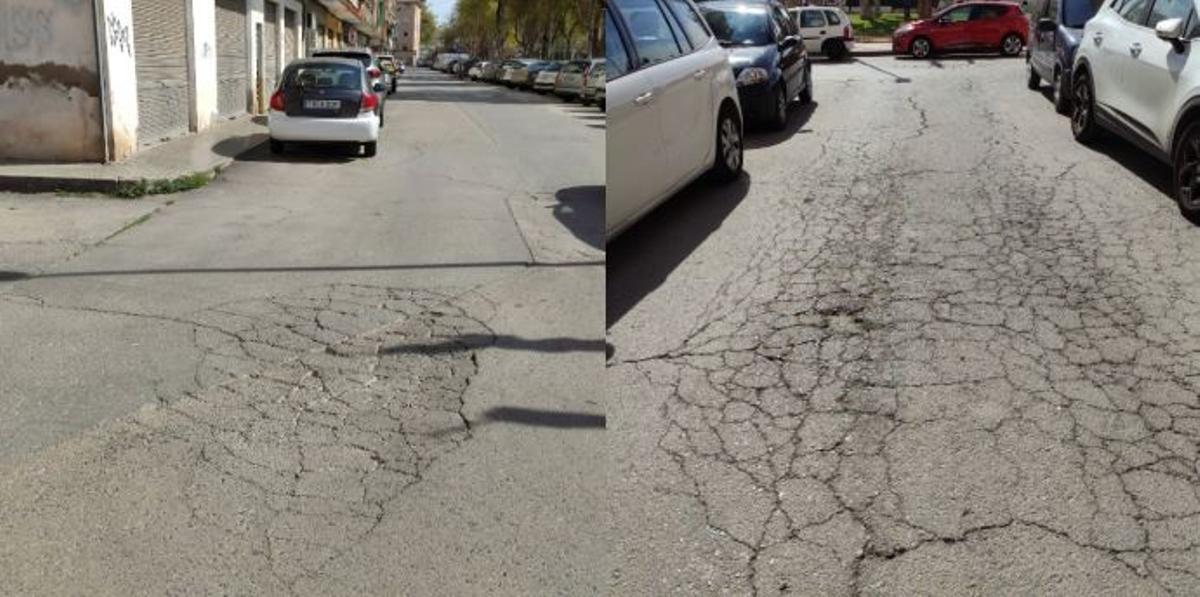 Desperfectos en vías del barrio murciano de San Basilio.