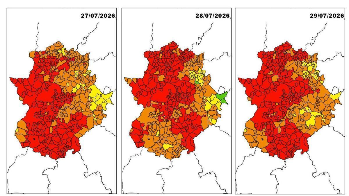 Mapa del riesgo de incendos para lunes, martes y miércoles.