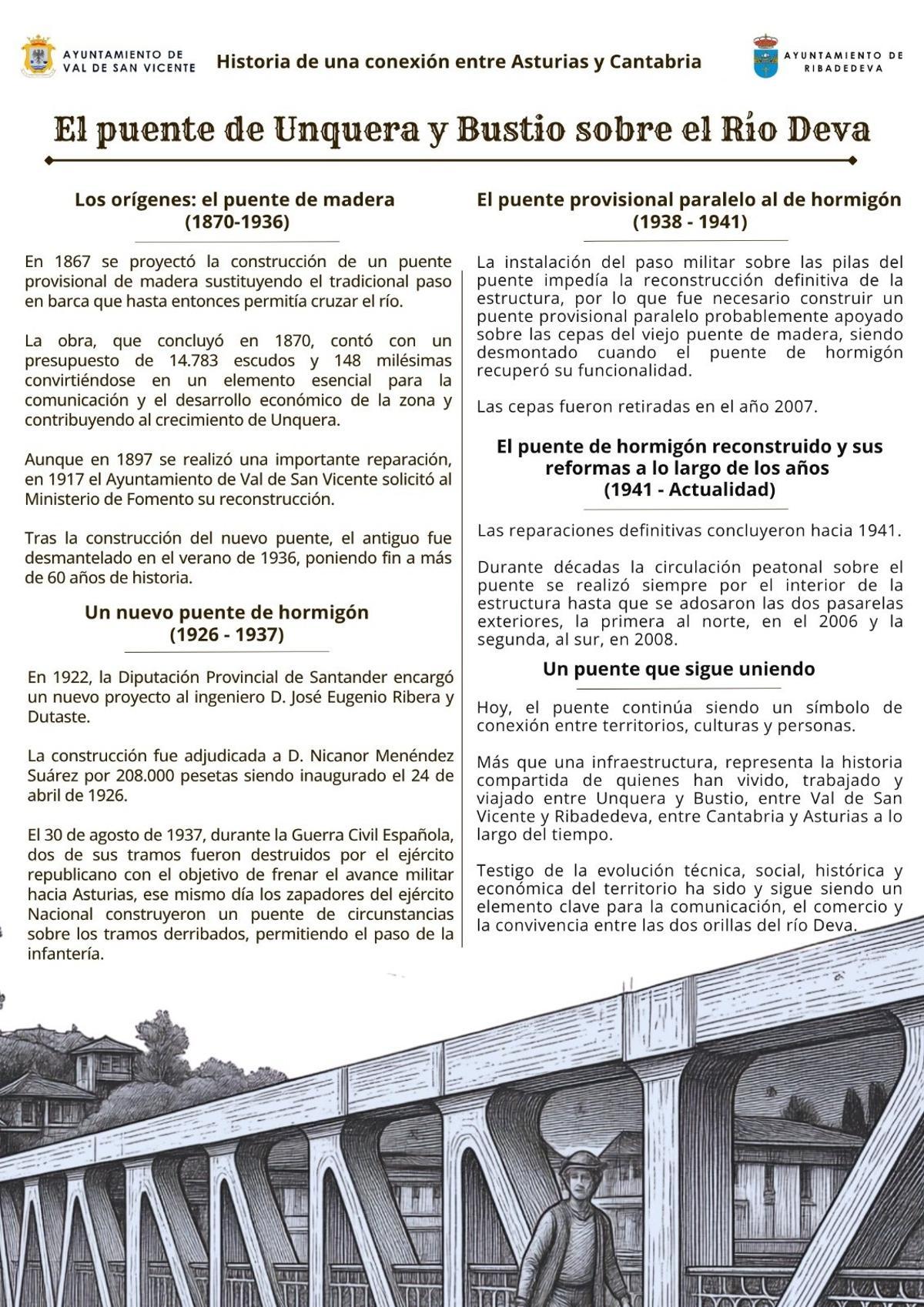 Texto de la placa descubierta en el puente que une Unquera y Bustio.