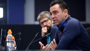 Xavi, durante la rueda de prensa