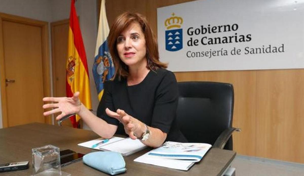 La consejera de Sanidad del Gobierno de Canarias, María Teresa Cruz, este viernes.