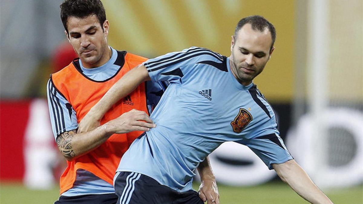 Iniesta y Cesc, entrenando con España