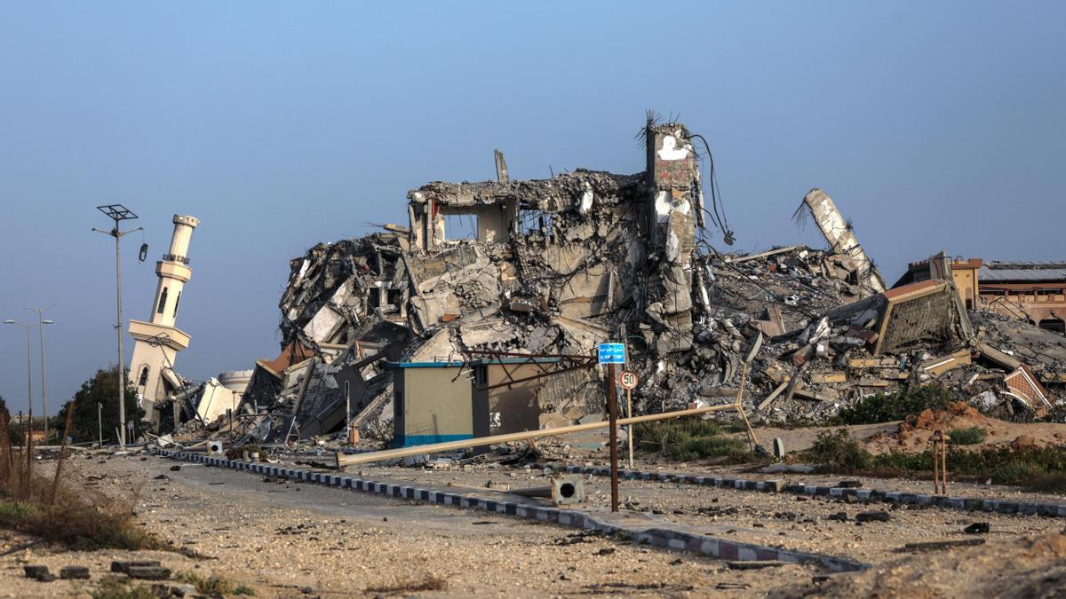 Destroyed buildings in Al Nuseirat camp, central Gaza