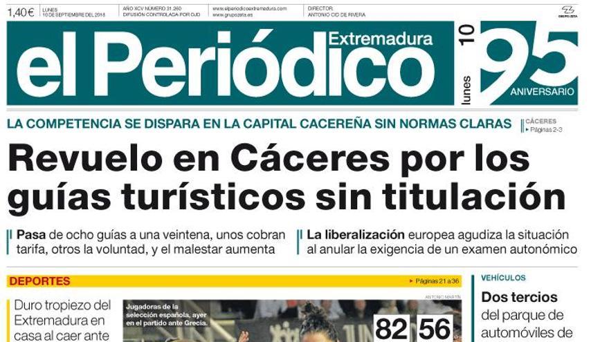 Esta es la portada de EL PERIÓDICO EXTREMADURA correspondiente al día 10 de septiembre del 2018