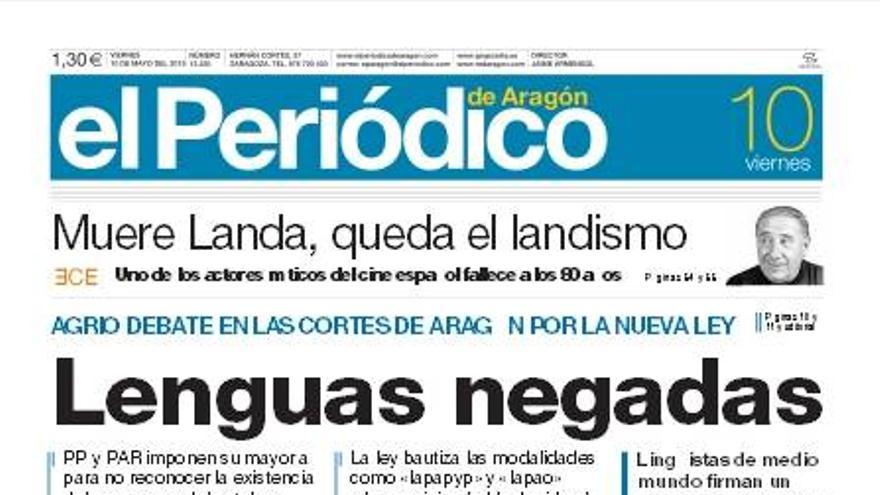 “Lenguas negadas”, en la portada de EL PERIÓDICO DE ARAGÓN
