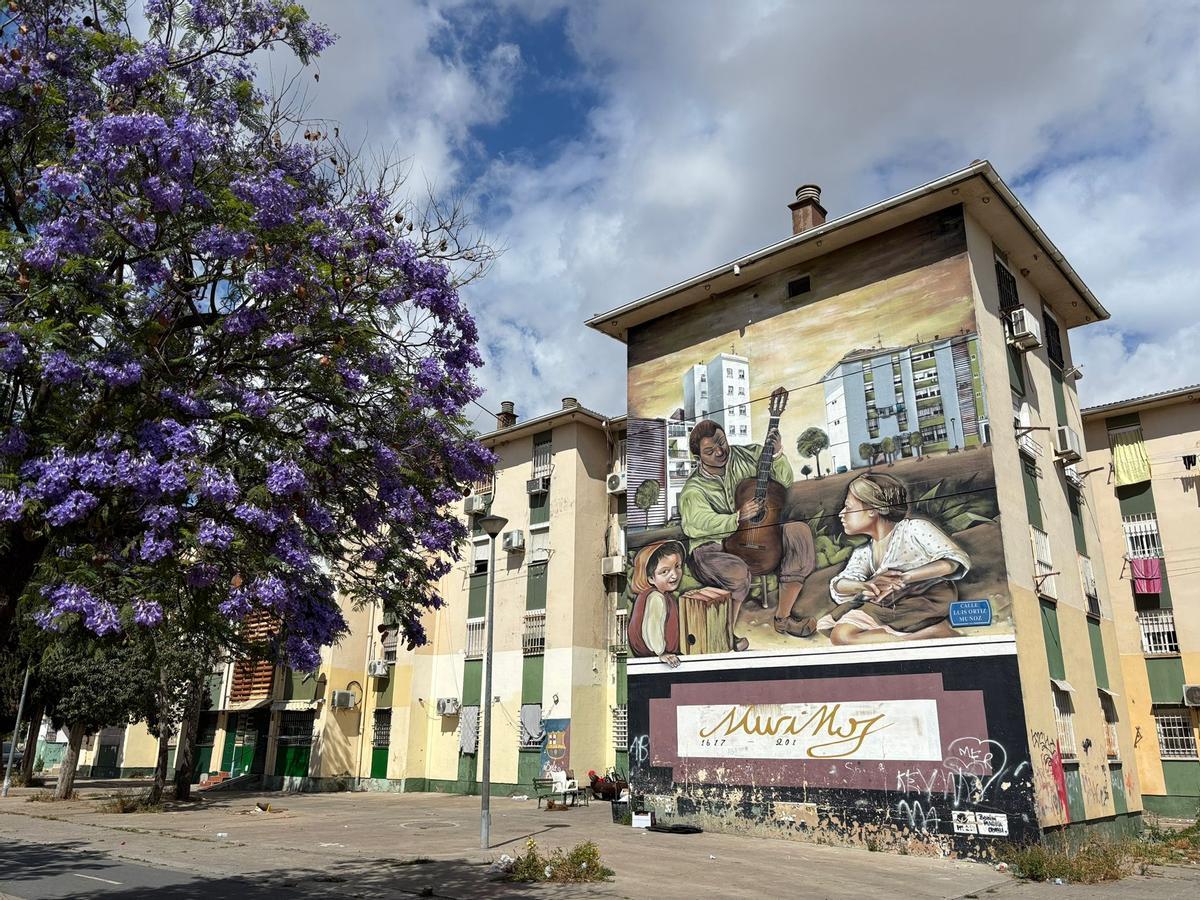 Mural en la Barriada de Murillo del Polígono Sur, donde se encuentra la asociación vecinal Esparanza Sur