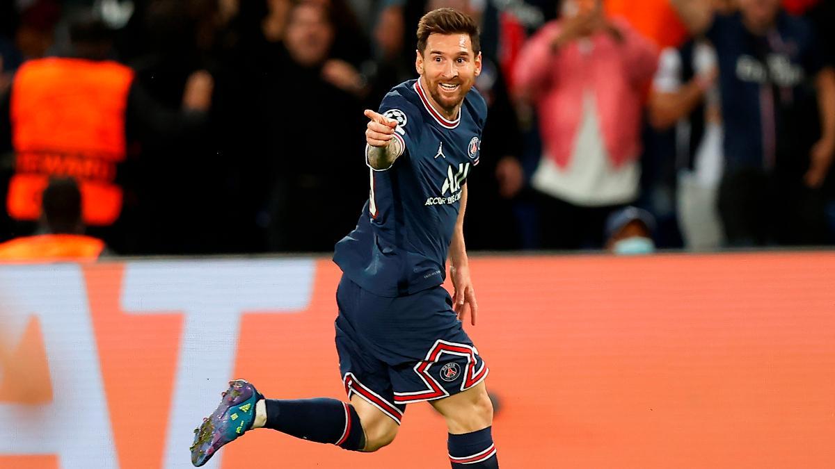 Messi celebrando su primer gol con el PSG