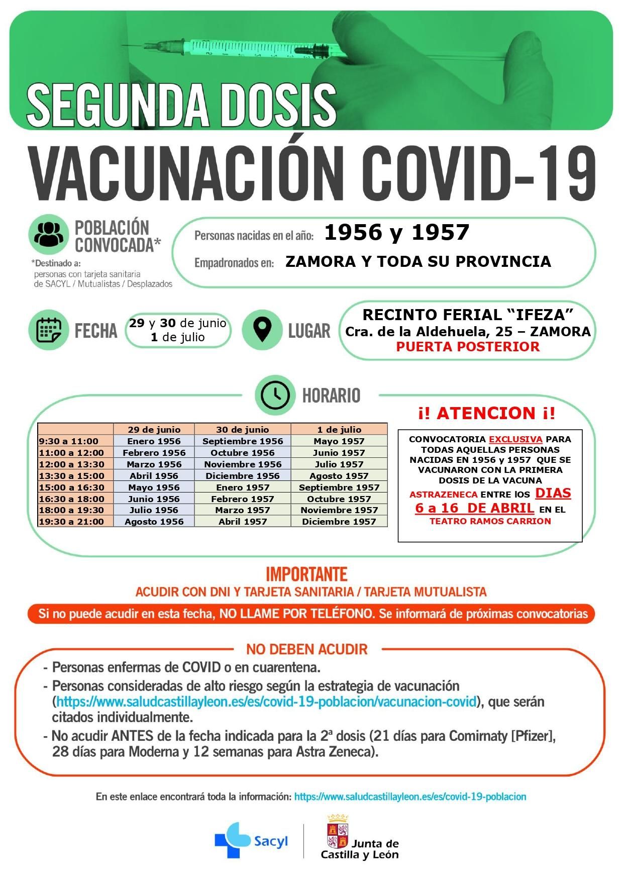 Vacunación para las segundas dosis a los de 1956 y 1957.