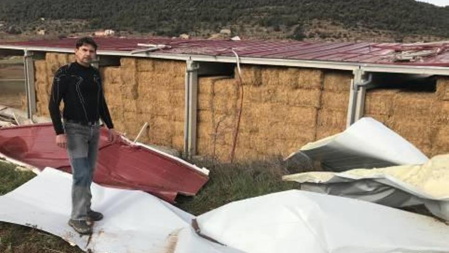 Efectes del tornado de diumenge en un magatzem de Farratges Palà, a Cardona