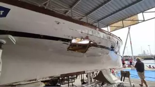Daños en el bote 'Poeta Tomás Morales' tras encallar en el Concurso Belén María de Vela Latina