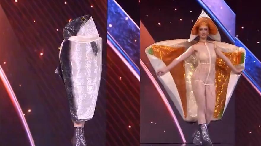 Miss Noruega se viste de salmón gigante en la gala de Miss Universo