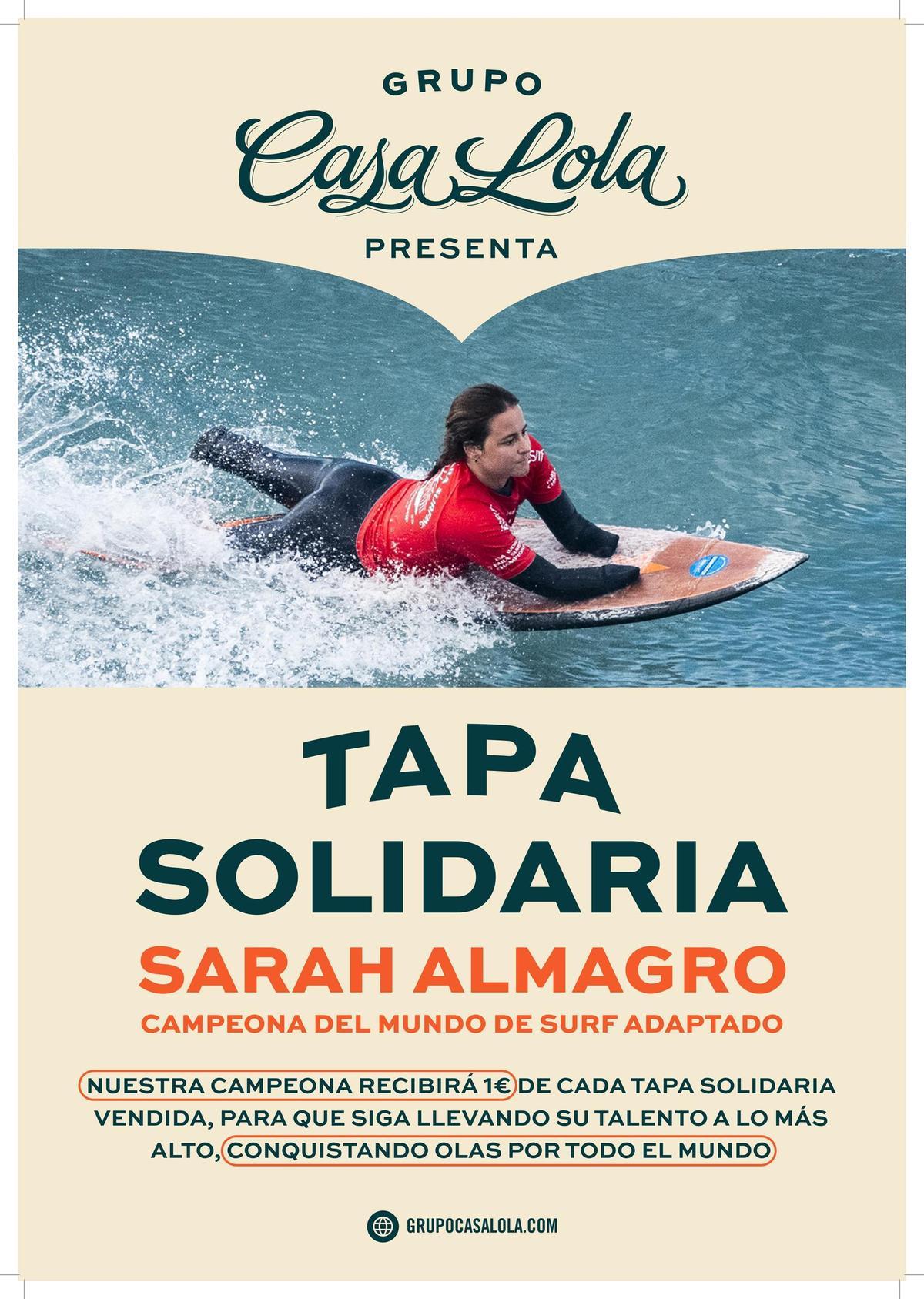 Cartel de presentación de la croqueta solidaria de Casa Lola en colaboración de Sarah Almagro.