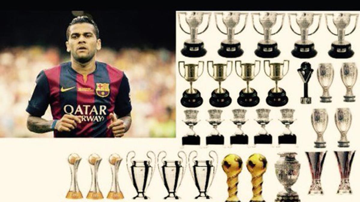 La imagen de Alves y sus trofeos