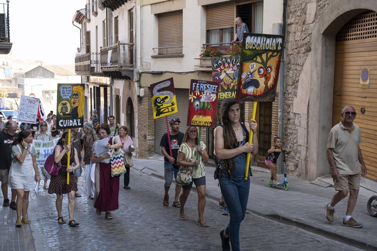 Imatges de la protesta en contra del projecte d'ampliació del polígon del Prat, el dia que s'ha suspès el ple municipal per un ciberatac