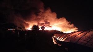 Incendio en las chabolas de Palos de la Frontera.