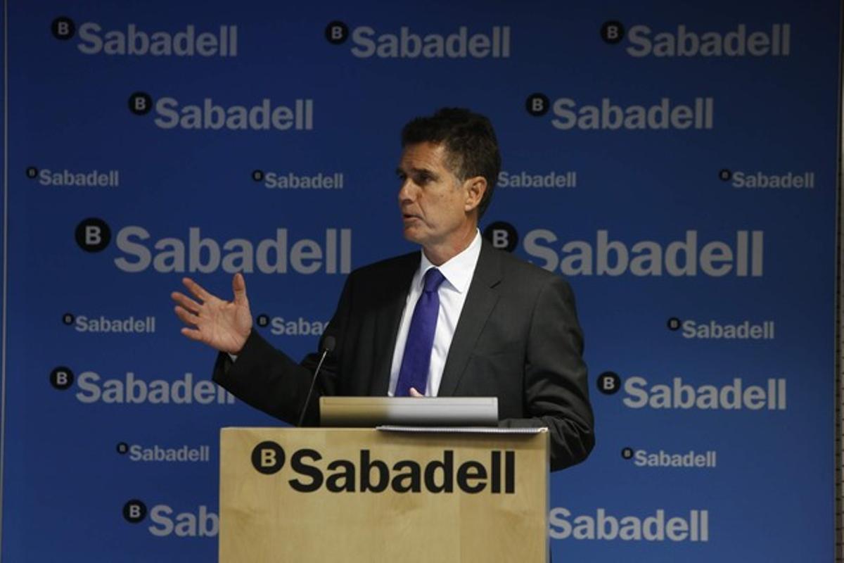 El conseller delegat del Banc Sabadell, Jaume Guardiola, durant la presentació de resultats, aquest dijous. El conseller delegat del Banc Sabadell, Jaume Guardiola, durant la presentació de resultats, aquest dijous.