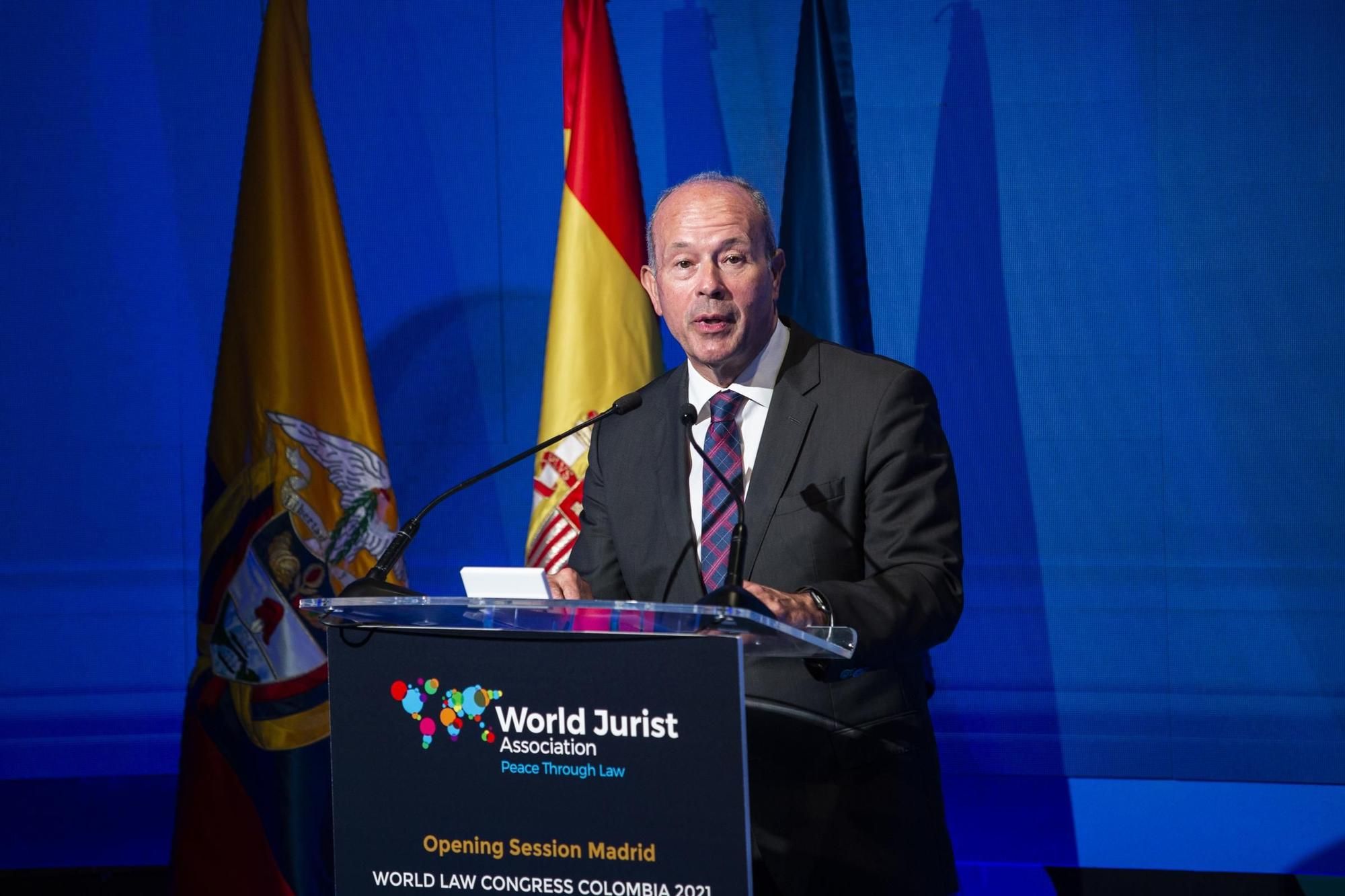 Archivo - El ministro de Justicia, Juan Carlos Campo, interviene en la clausura de la jornada del encuentro internacional de juristas organizado por la World Jurist Association, a 6 de julio de 2021, en la Casa América, Madrid, (España). Esta segunda jorn