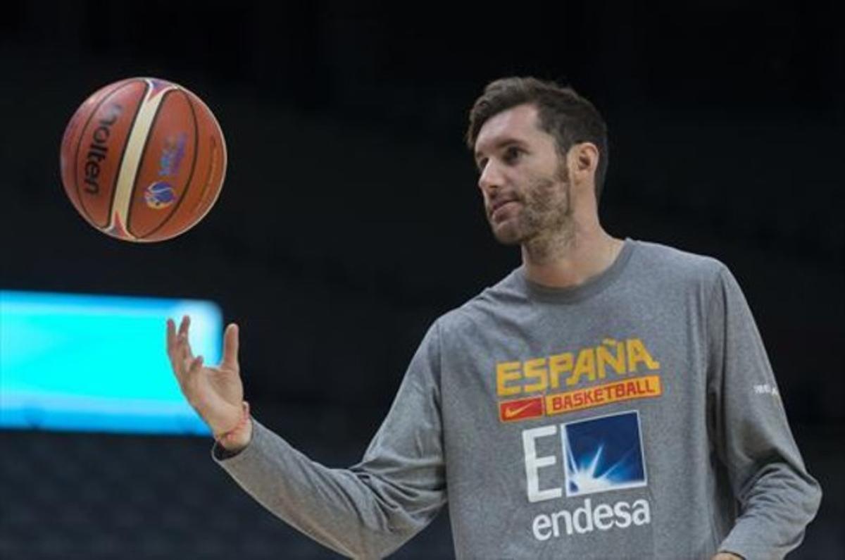 Rudy Fernández, en l’entrenament d’Espanya a Lilla.