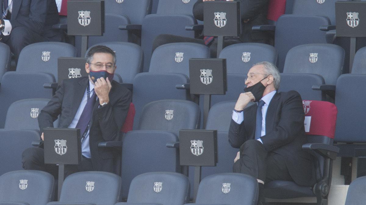 Josep Maria Bartomeu y Florentino Pérez, en el Camp Nou, en su último encuentro