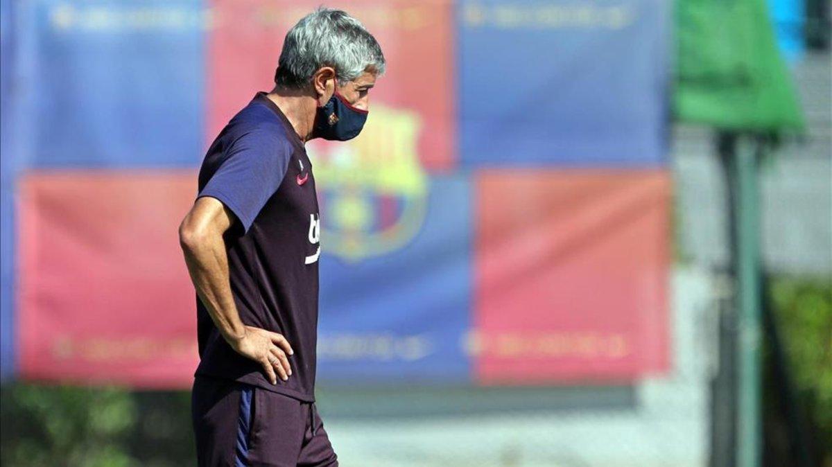 Setién, en el entrenamiento previo al Villarreal - Barça