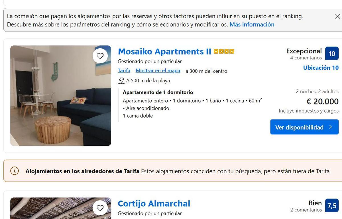Vista de unos de los anuncios de un apartamento en Tarifa por 10.000 euros la noche para el día del eclipse.