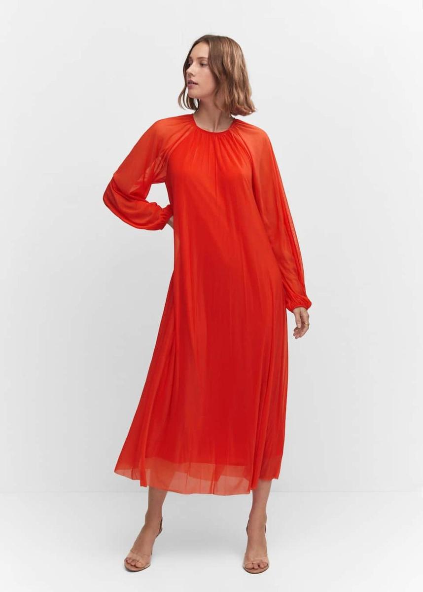Vestido de fiesta de manga larga abullonada de Mango