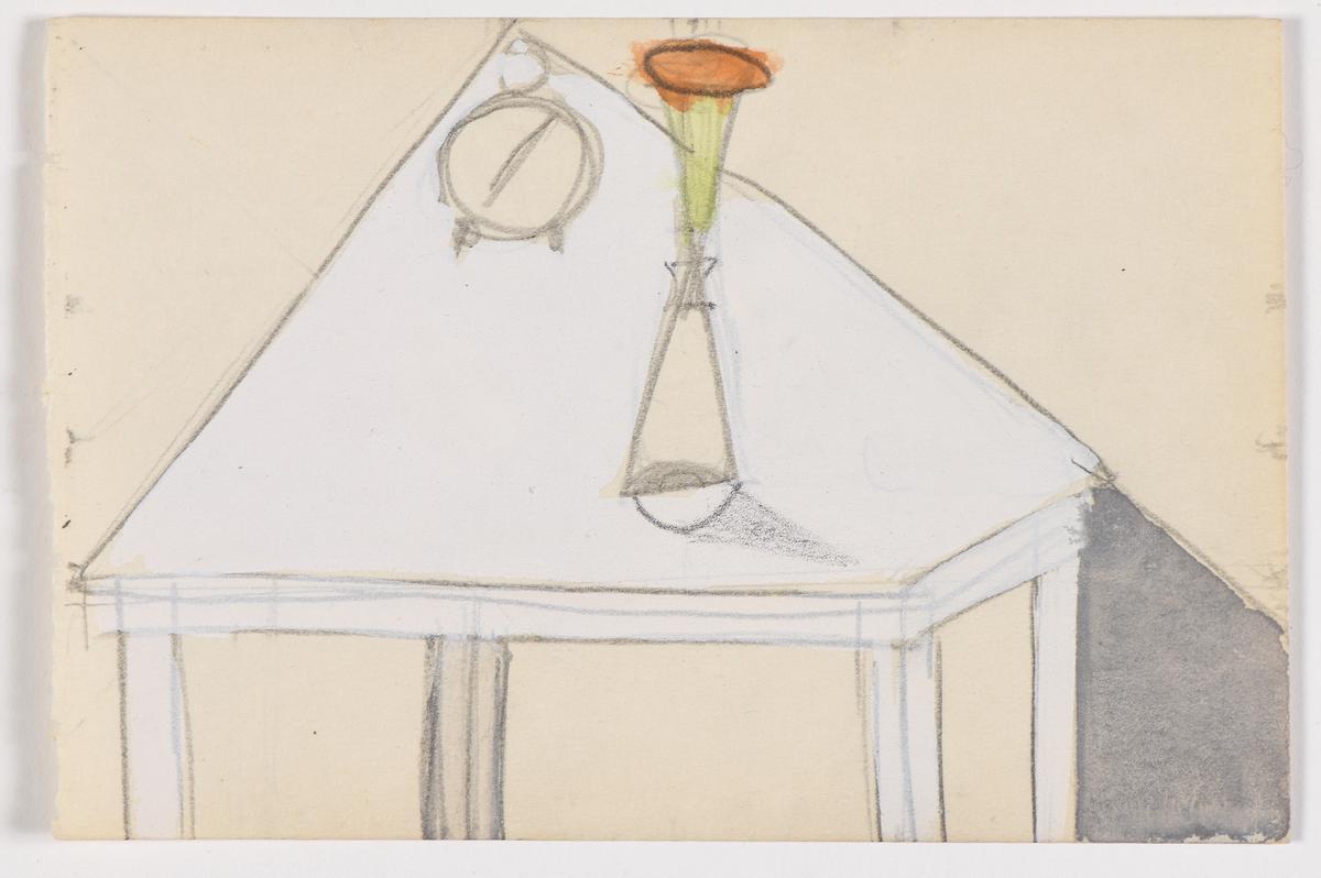 'Jarrón y despertador sobre la mesa' (1955).