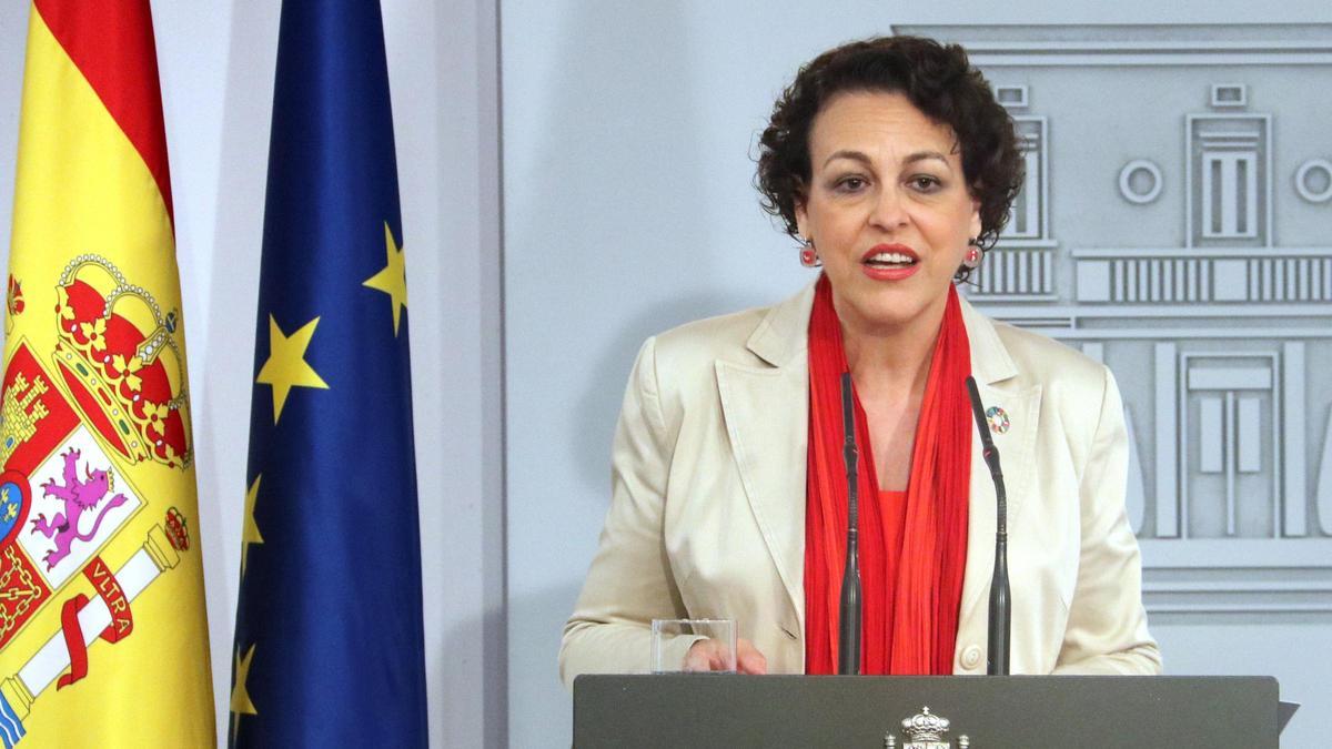 La ministra de Treball en funcions, Magdalena Valerio, a la sala de premsa de la Moncloa