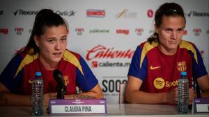Claudia Pina durante la rueda de prensa previa al amistoso contra Chivas en México
