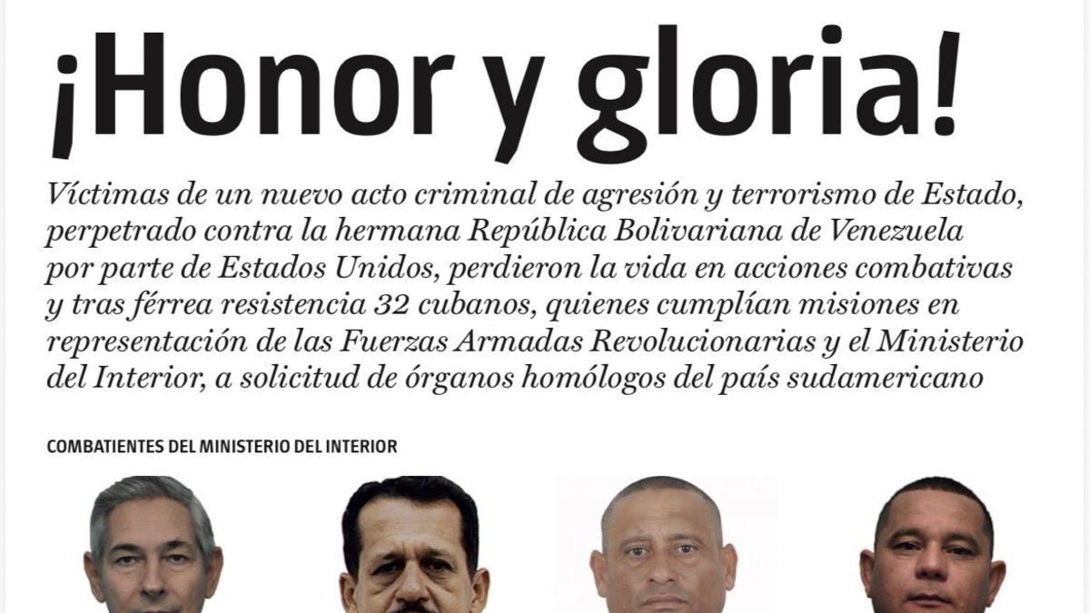 LIsta de cubanos muertos en Venezuela durante la captura de Maduro