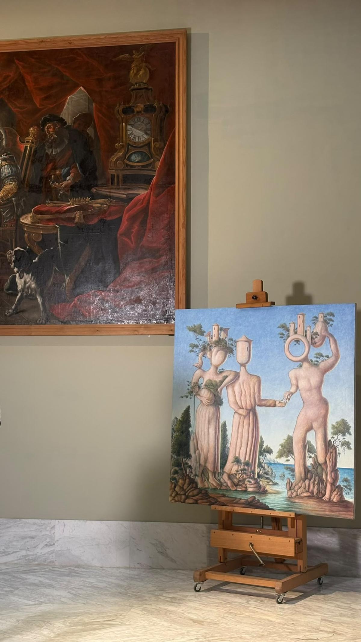 Un audro de Guillermo Pérez Villalta donado en junio al Bellas Artes, expuesto con una de las obras clásicas del museo durante la presentación de las piezas..
